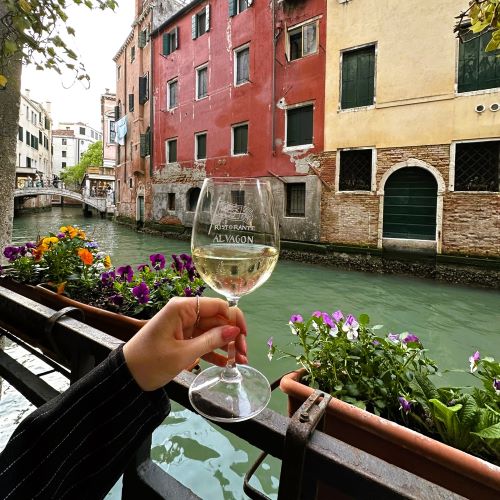 Drinking wine in Venice